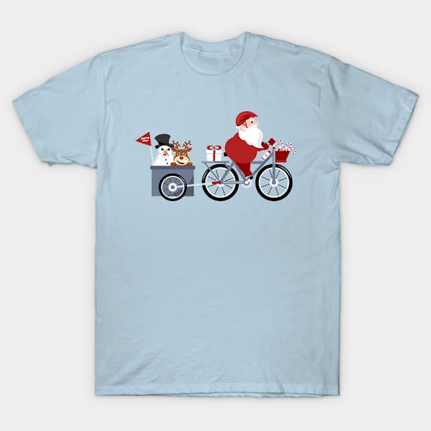 Christmas cycling tour cartoon drawing T-Shirt by SooperYela